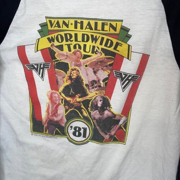 Van Halen 1981 World Tour Rock Concert T Shirt Size Large Vintage Raglan Sleeve - Picture 10 of 13